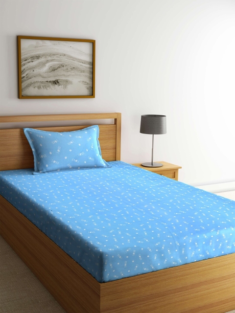 

Arrabi Blue Graphic 300 TC Single Bedsheet with 1 Pillow Covers