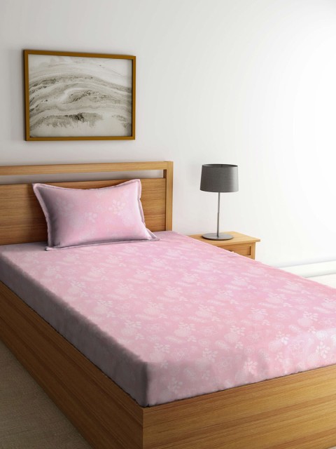 

Arrabi Pink Floral 300 TC Single Bedsheet with 1 Pillow Covers