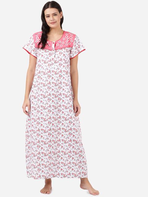 

TRUNDZ White Printed Maxi Nightdress