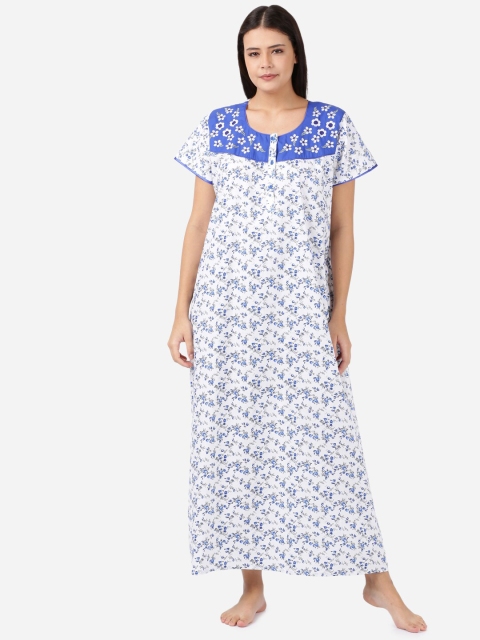 

TRUNDZ Women White Floral Printed Maxi Nightdress