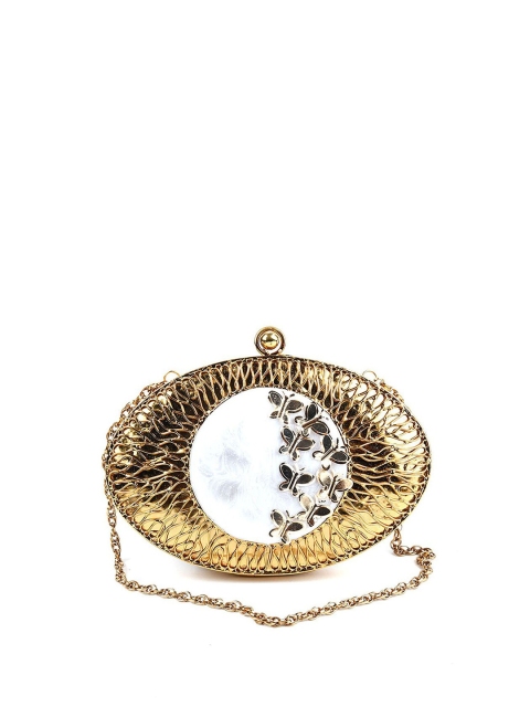 

ODETTE Gold-Toned & White Embellished Half Moon Clutch