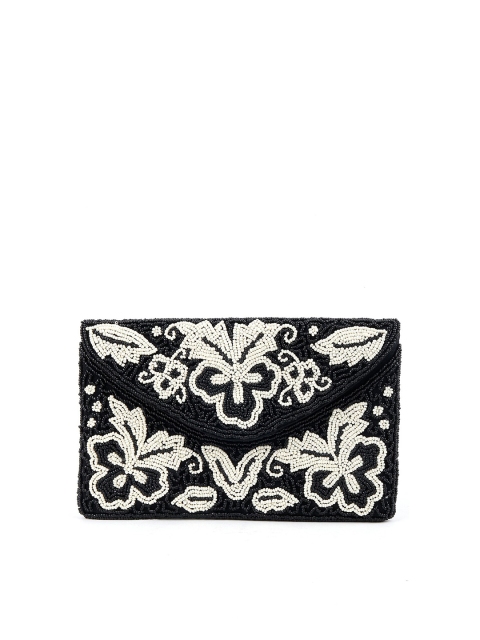 

ODETTE Women Black & White Embroidered Envelope Clutch