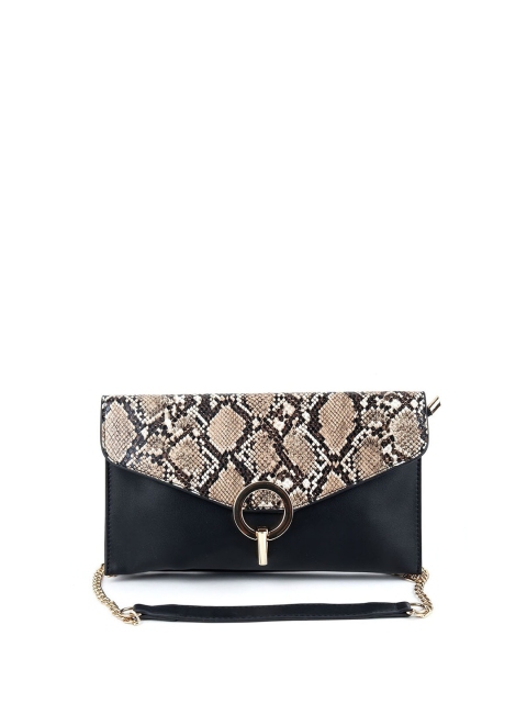 

ODETTE Black & Gold-Toned Textured Envelope Clutch