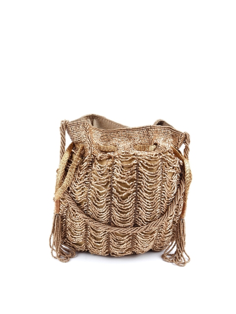 

ODETTE Gold-Toned & Brown Embellished Potli Clutch