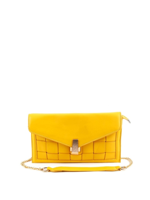 

ODETTE Mustard & Gold-Toned Textured Envelope Clutch