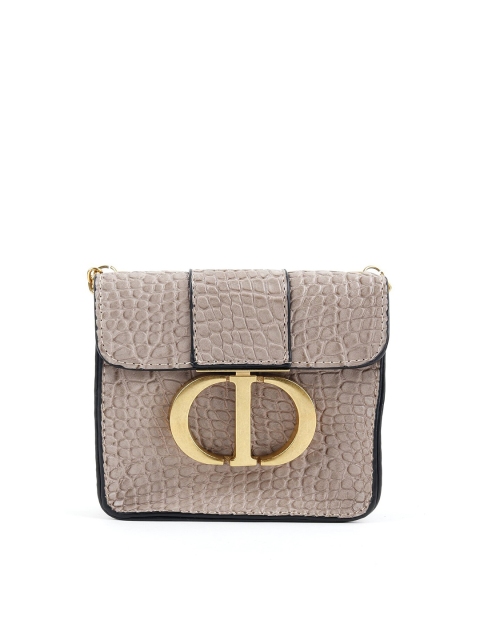 

ODETTE Women Pink & Grey Animal Textured Foldover Clutch
