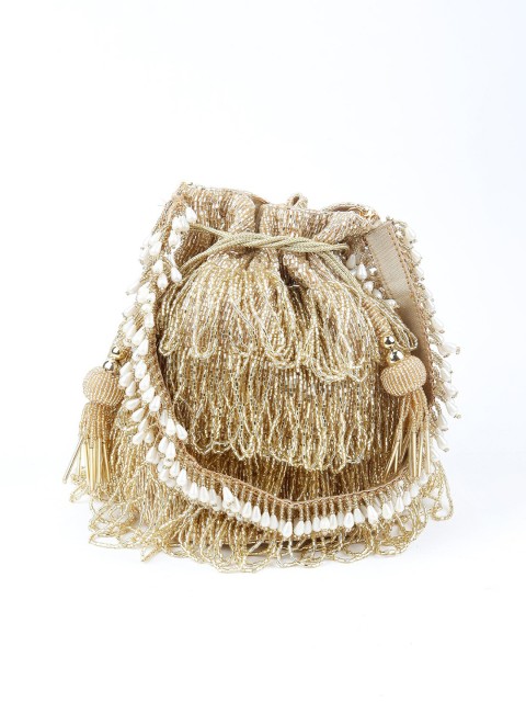 

ODETTE Gold-Toned & White Embellished Potli Clutch