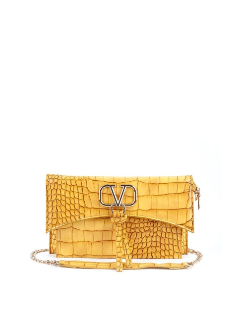 

ODETTE Yellow & Gold-Toned Textured Foldover Clutch