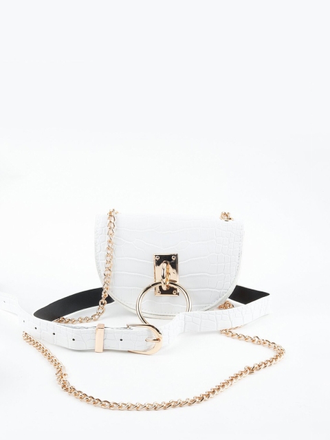 

ODETTE White & Gold-Toned Textured Foldover Clutch