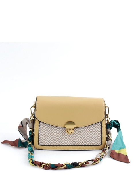 

ODETTE Yellow & Beige Textured Foldover Clutch