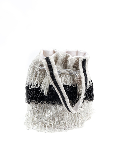 

ODETTE White & Black Embellished Potli Clutch