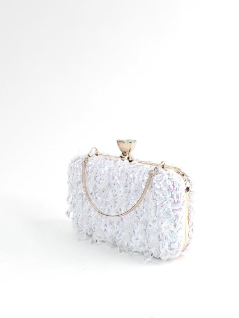 

ODETTE White & Gold-Toned Embellished Box Clutch