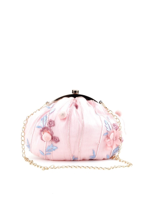 

ODETTE Pink & Gold-Toned Embroidered Purse Clutch