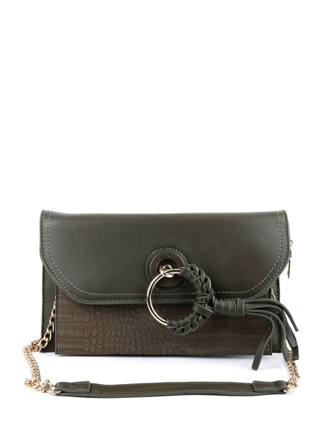 

ODETTE Green & Brown Textured Foldover Clutch