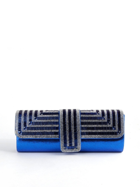 

ODETTE Blue & White Rhinestone Studded Embellished Purse Clutch