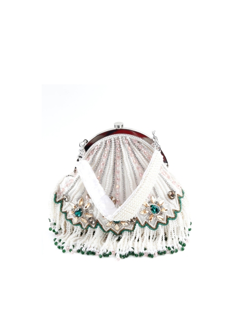 

ODETTE White & Green Embellished Purse Clutch