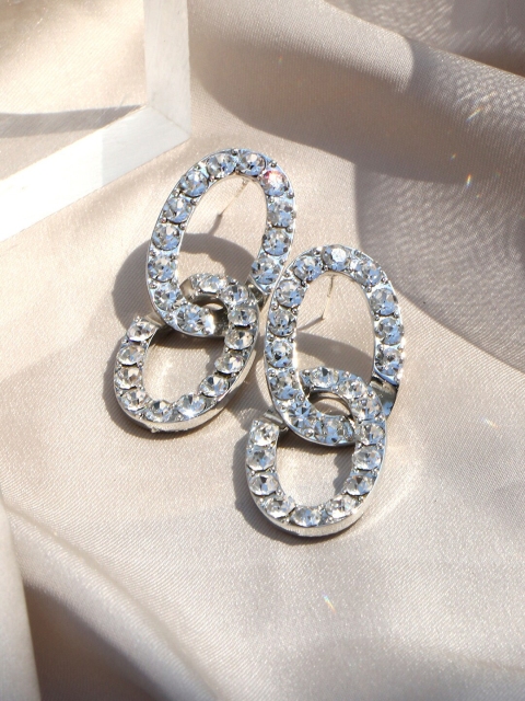 

JOKER & WITCH Silver-Toned Rhinestone Studded Drop Earrings