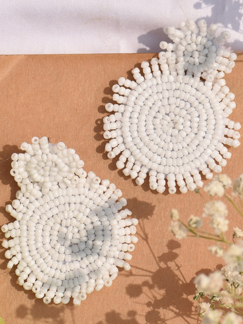 

JOKER & WITCH Women Bead Crush White Artificial Beaded Contemporary Drop Earring