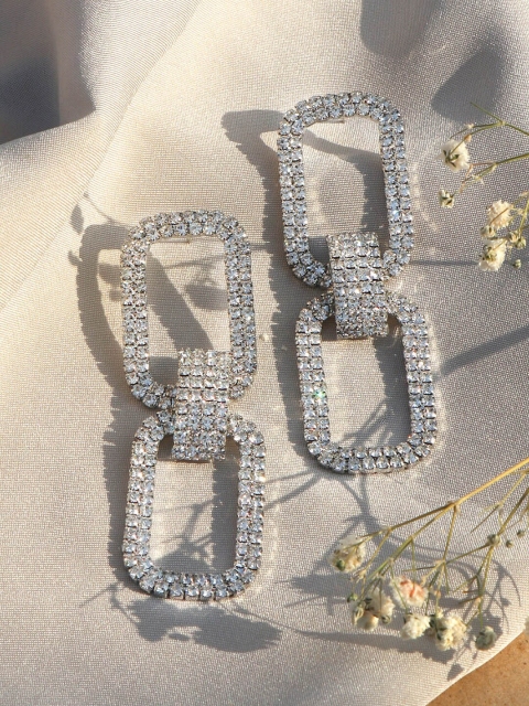 

JOKER & WITCH Silver-Toned & Stones Studded Contemporary Drop Earrings