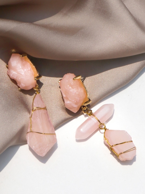 

JOKER & WITCH Pink & Gold Rose Quartz Drop Earrings