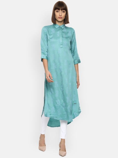 

Van Heusen Woman Women Turquoise Blue Floral Printed Kurta