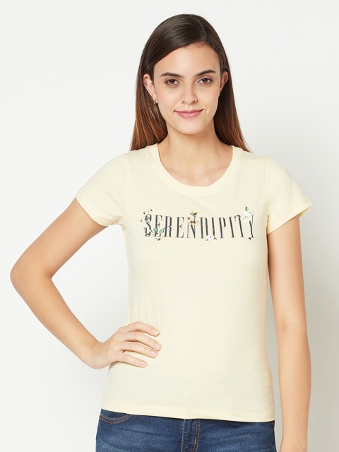 

METTLE Men Yellow Typography Printed Cotton T-shirt