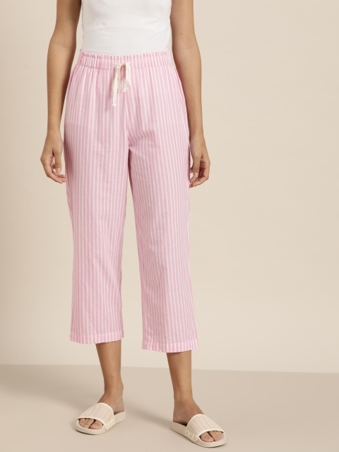 

ether Women Pink & White Pure Cotton Striped Lounge Pants