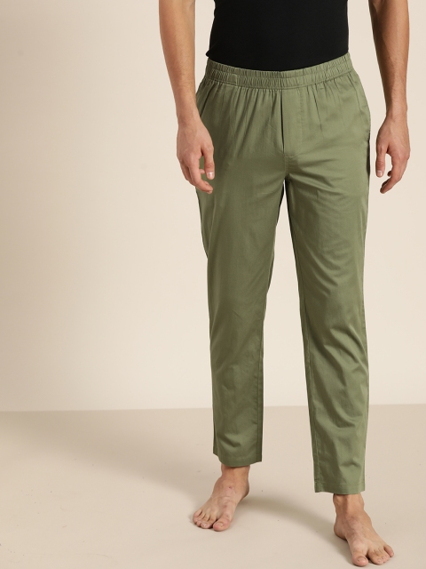 

ether Men Olive Green Solid Pure Cotton Lounge Pants