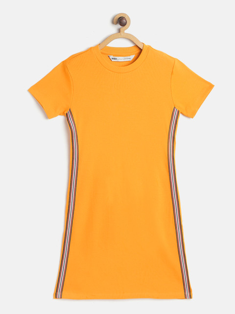 

M&H Juniors Girls Mustard Yellow Solid T-shirt Dress with Side Stripe Detail