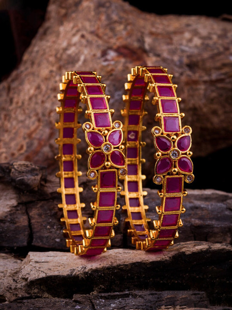 

Alankruthi Set Of 2 Gold-Plated & Pink Stone-Studded Handcrafted Temple Bangles