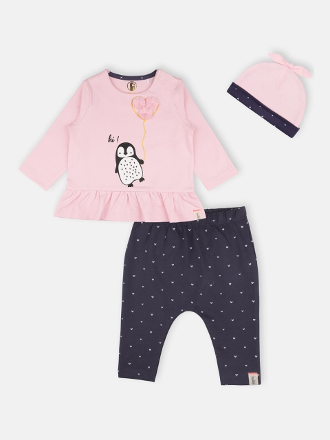 

Babysafe Girls Pink & Black Printed Top with Trousers and Beanie