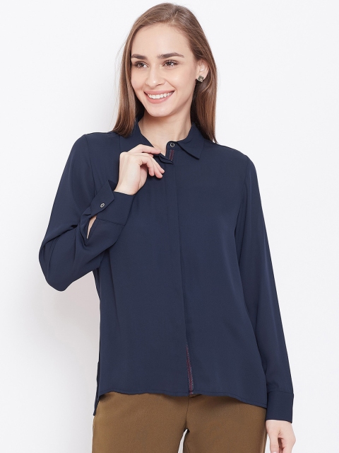 

Madame Women Navy Blue Opaque Casual Shirt