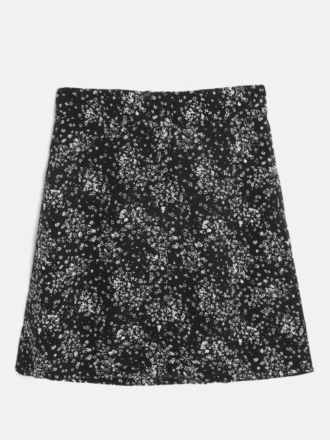 

M&H Juniors Girls Black & White Floral Print A-Line Skirt