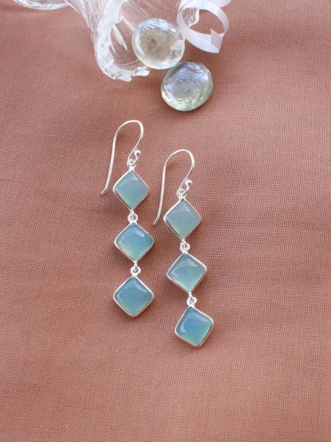 

ERILINE JEWELRY Silver-Toned Blue Chalcedony 925 Sterling Silver Hoop Earrings