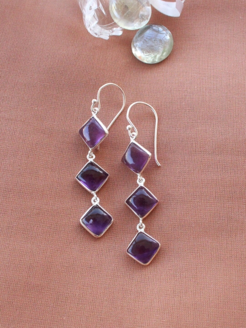 

ERILINE JEWELRY Silver-Toned 925 Sterling Silver Amethyst Contemporary Hoop Earrings