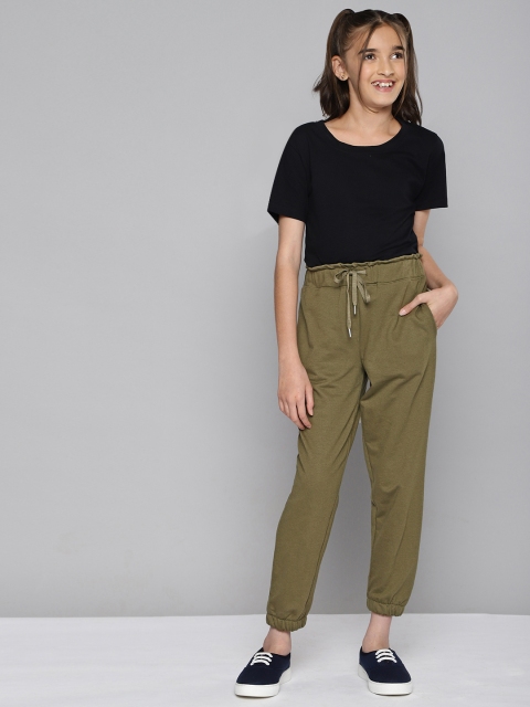

M&H Juniors Girls Olive Green Solid Joggers