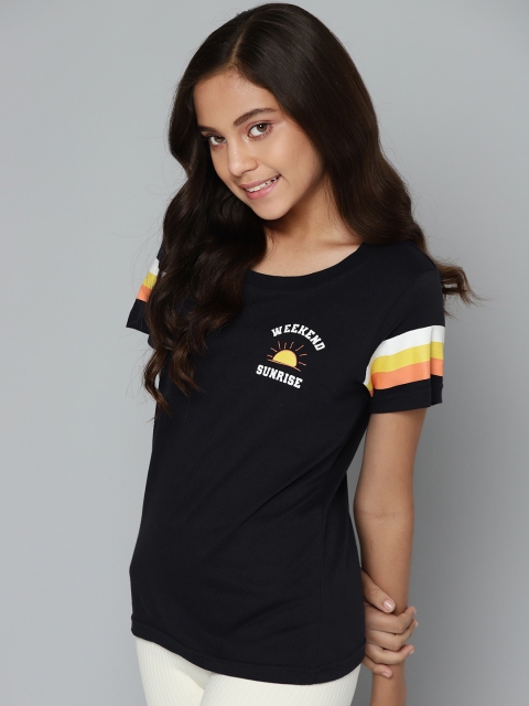 

M&H Juniors Girls Navy Blue Solid T-shirt