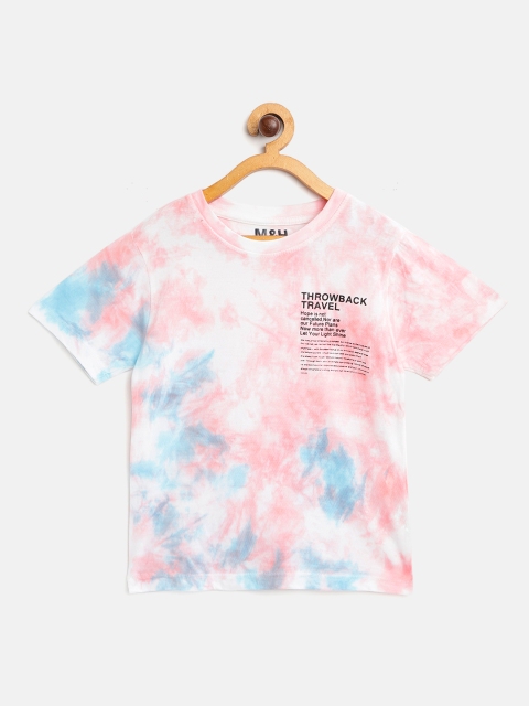 

M&H Juniors Boys Pink & Blue Pure Cotton Typography Print Tie & Dye T-shirt