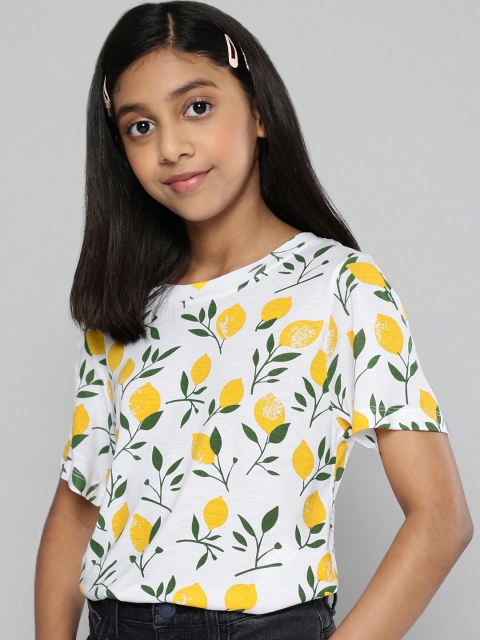 

M&H Juniors Girls White Printed Tropical T-shirt