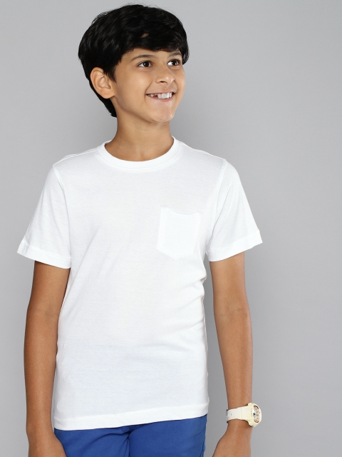 

MH Juniors Boys White Pure Cotton Solid Round Neck Pure Cotton T-shirt