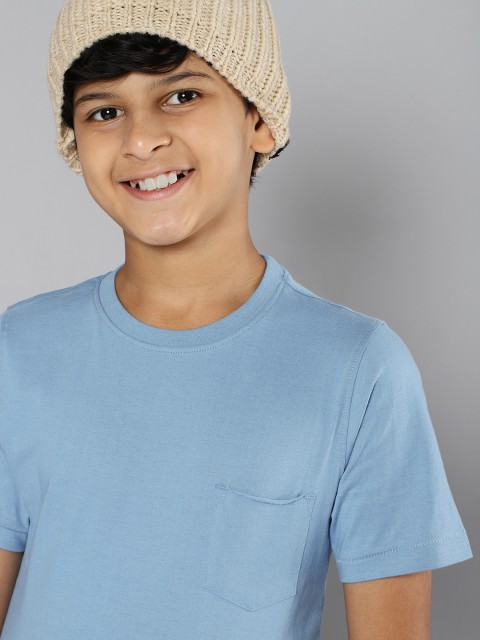 

MH Juniors Boys Blue Solid Round Neck Pure Cotton T-shirt