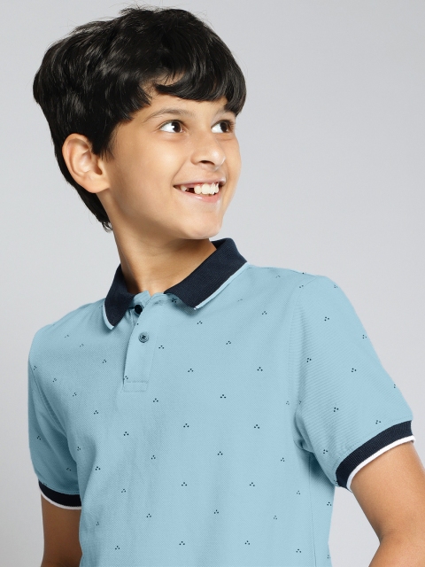 

MH Juniors Boys Blue Printed Polo Collar Pure Cotton T-shirt