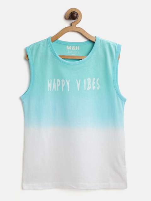 

M&H Juniors Boys Blue & White Ombre Effect & Typography Print Cotton Sleeveless T-shirt