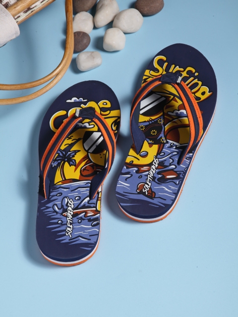 

Solethreads Unisex Kids Orange & Navy Blue Printed Thong Flip-Flops