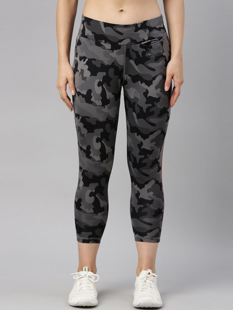 

GOLDSTROMS Women Grey & Black Camouflage Printed Flexi-Fit Activewear Tights