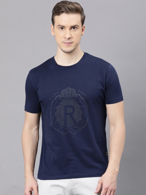 

RARE RABBIT Men Navy Blue Brand Logo Printed T-shirt