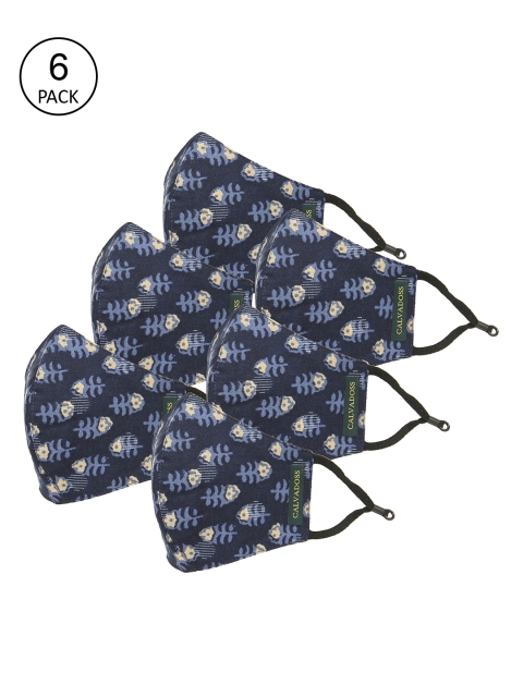 

Calvadoss Men Pack Of 6 Printed 3-Ply Reusable Cotton Cloth Masks, Navy blue