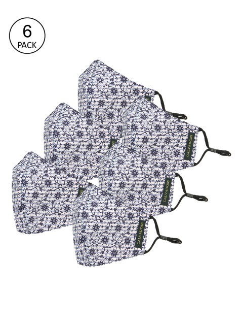 

Calvadoss Men Pack Of 6 Blue & White Printed 3-Ply Reusable Cotton Cloth Masks