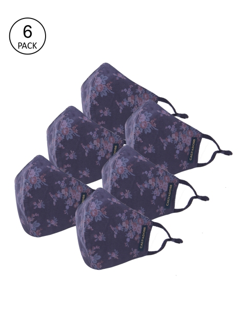 

Calvadoss Men Pack Of 6 Navy Blue & Brown Printed 3 Ply Reusable Cloth Masks