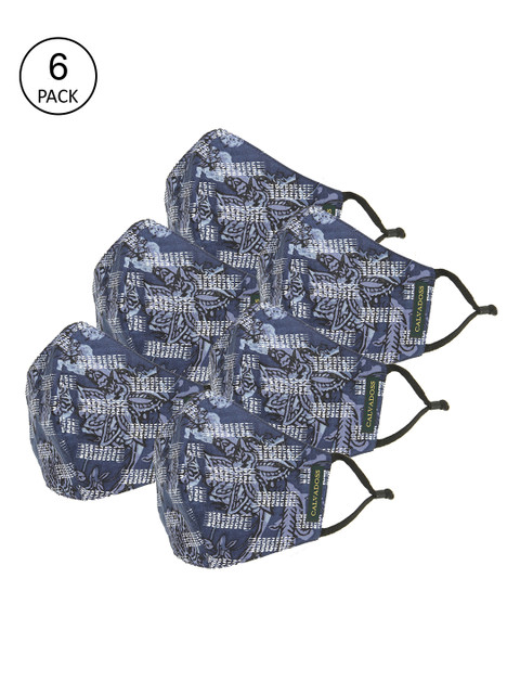 

Calvadoss Men Pack Of 6 Blue & Black Printed 3-Ply Reusable Cotton Cloth Masks